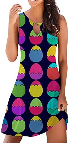 lcepcy Paskalya kadın Kolsuz Anahtar Deliği Boyun Elbiseler Sevimli Baskılı Diz Boyu Sundress 2023 İlkbahar Yaz Beachwear