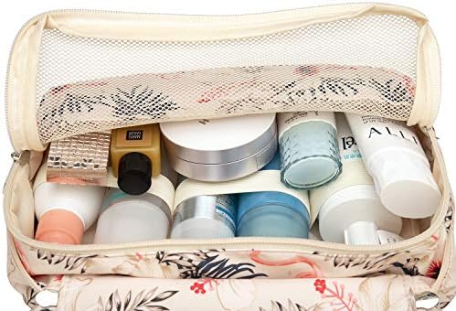 Narwey Asılı Seyahat makyaj çantası Kozmetik makyaj Organizatör Kadınlar için Su Geçirmez (Bej Kuş)