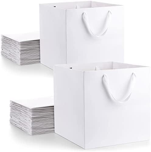 Yahenda 24 Adet 12x12x12 İnç Büyük Beyaz Kraft Kağıt hediye keseleri Kolları ile Kare hediye keseleri Toplu, Büyük