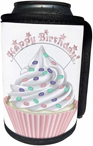 3dRose Sevimli Pembe Mutlu Yıllar Cupcake İllüstrasyon-Can Soğutucu Şişe Sarma (cc_354846_1)