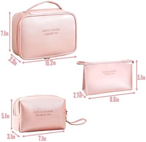weallbuy 3 makyaj çantası, Seyahat Makyaj Çantası Bölmeli, PU Su Geçirmez Kozmetik Çantası Kadınlar için (pembe)