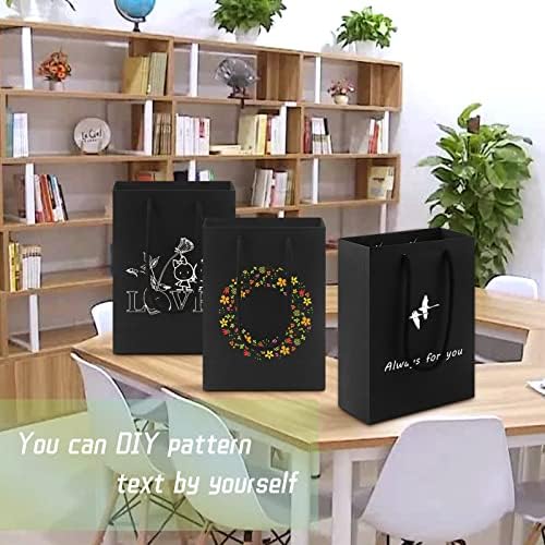 Oomcu 50 Paketi Siyah Kağıt hediye keseleri ile Pamuk Kolu, Küçük Kraft Kağıt hediye keseleri için Alışveriş Perakende