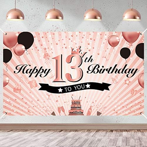 Luxiocio 13th Doğum Günü Partisi Afiş Süslemeleri Kızlar için, Mutlu 13th Doğum Günü Zemin Malzemeleri, gül Altın