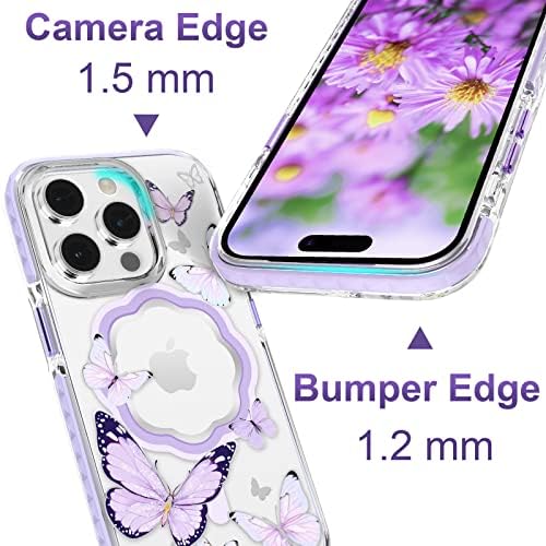 KINGXBAR Manyetik iPhone 14 Pro Max Durumda Çiçek ile Uyumlu MagSafe Glitter Çiçek Şeffaf Koruyucu Kapak Kadın Telefon