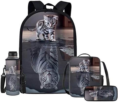 Upetstory Kedi Kaplan Sırt Çantası Seti Çocuklar için Kız Erkek okul çantası Öğle Yemeği Çantaları ile Kalem Kutusu