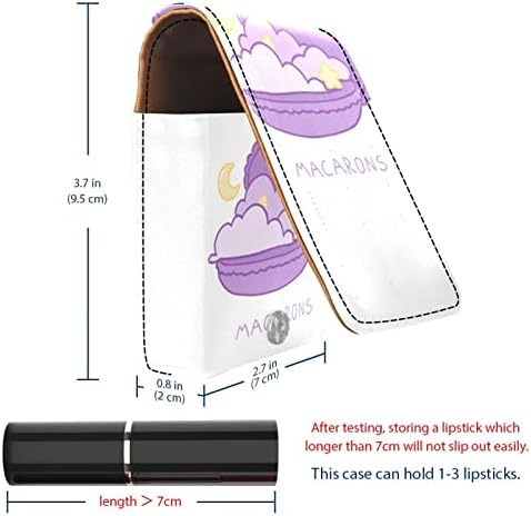 ORYUEKAN Ruj Kılıfı Ayna ile Sevimli Taşınabilir Makyaj Çantası kozmetik torbası, Mor Macarons Karikatür Ay Yıldız