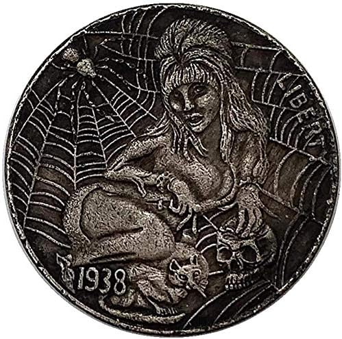 1938 Wanderer Eski Bakır Gümüş Sikke Örümcek Web Kız Bakır Gümüş Sikke 20mm Kedi Hayvan Kafatası Madalya COPYCollection