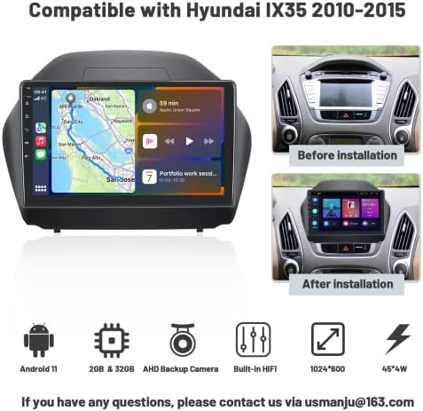 [2G+32G] 2010-2015 Hyundai Tucson İX35 Radyo için Araba Stereo Kablosuz Carplay Android Otomatik, 10.1 İnç Dokunmatik