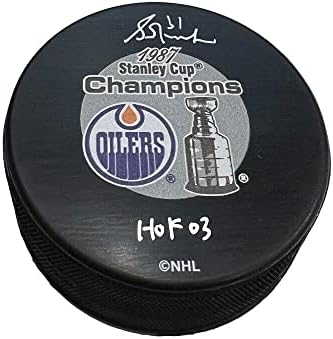 GRANT FUHR, 1987 Stanley Kupası Şampiyonlarını İmzaladı Edmonton Oilers Puck-HOF 03 İmzalı NHL Diskleri