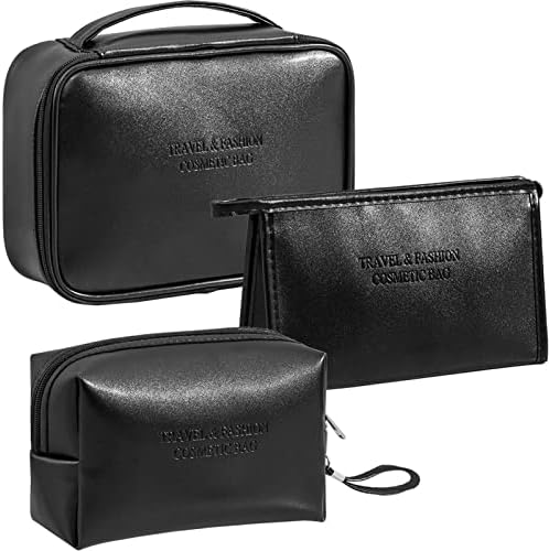 weallbuy 3 makyaj çantası, Seyahat Makyaj Çantası Bölmeli, PU Su Geçirmez Kozmetik Çantası Kadınlar için (siyah)