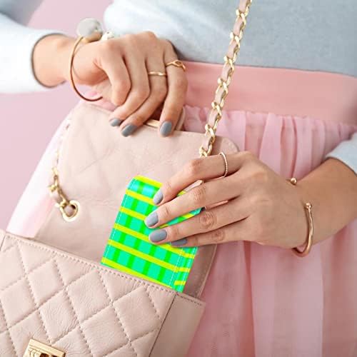 ORYUEKAN Ruj Kılıfı Ayna ile Sevimli Taşınabilir Makyaj Çantası kozmetik torbası, Sarı Yeşil Çizgili Ekose Desen