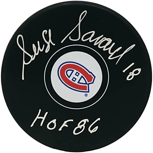 Serge Savard, Montreal Canadiens Logolu Hokey Diskini HOF'86 ile İmzaladı - İmzalı NHL Diskleri