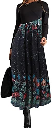 Bayanlar için elbise, kadın Moda Dikiş Çiçek Geometrik Baskılar Uzun Kollu Sonbahar Kış Maxi Elbise